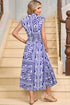 Boho Floral Shirred Waist V Neck Midi Dress